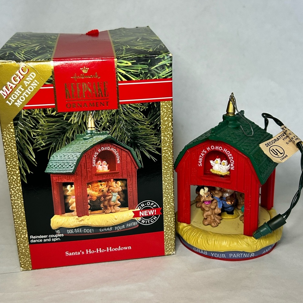 1990 "Santa's Ho-Ho-Hoedown" Light & Motion Hallmark Magic Ornament Original Box